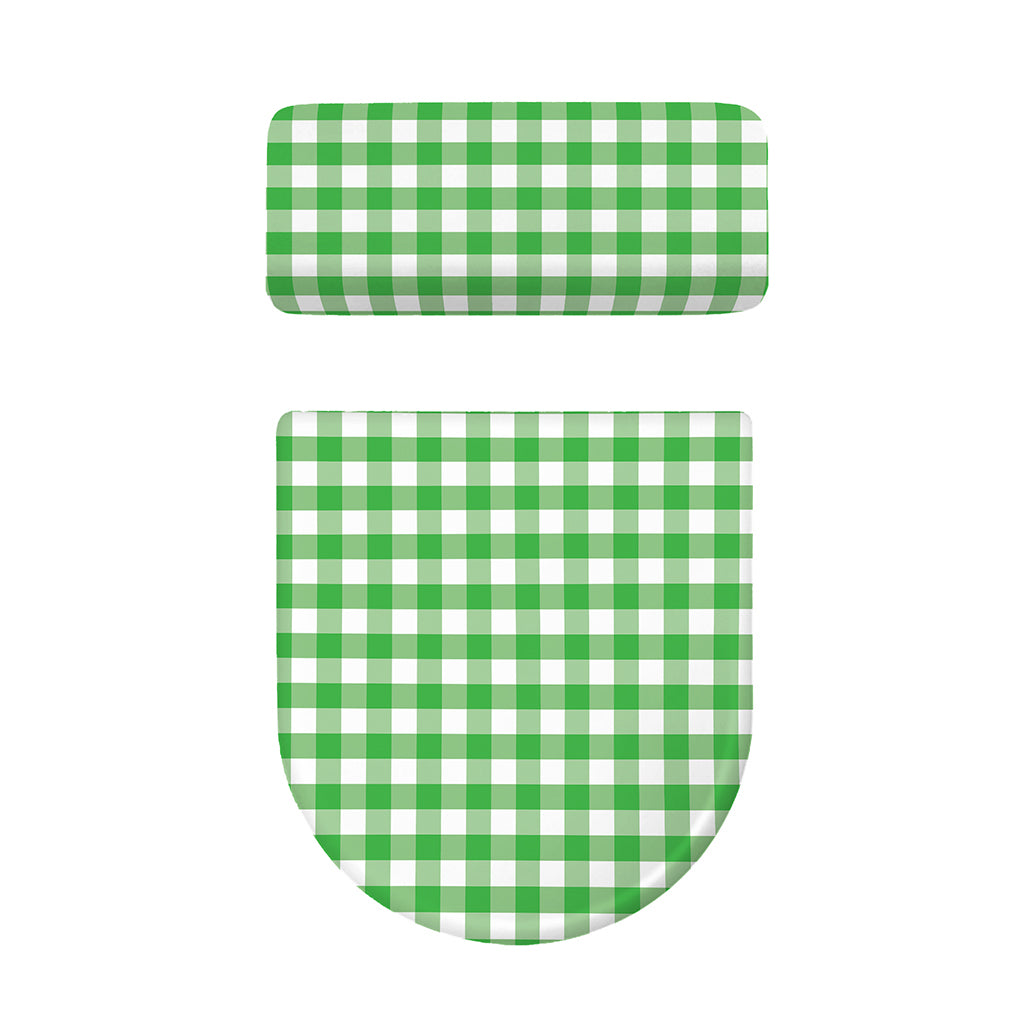 Green And White Gingham Pattern Print Toilet Lid And Tank Cover Set