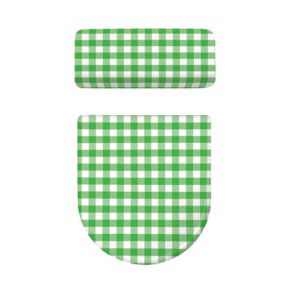 Green And White Gingham Pattern Print Toilet Lid And Tank Cover Set