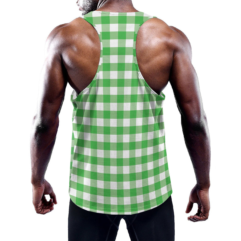 Green And White Gingham Pattern Print Training Tank Top