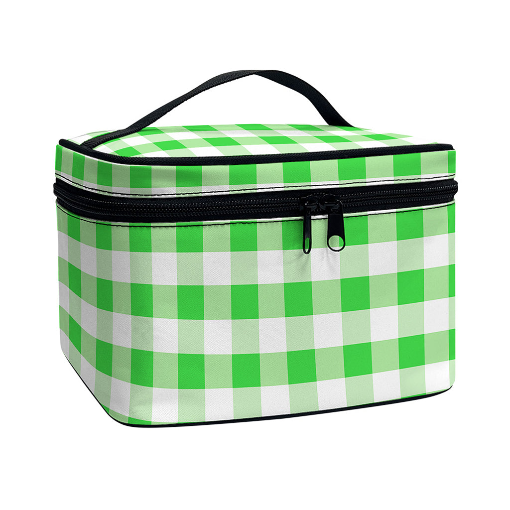 Green And White Gingham Pattern Print Travel Makeup Bag