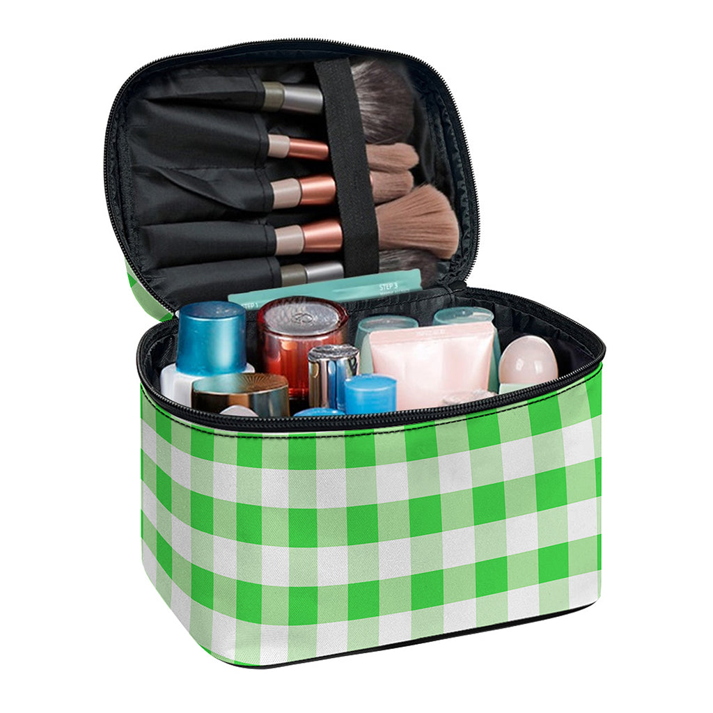 Green And White Gingham Pattern Print Travel Makeup Bag
