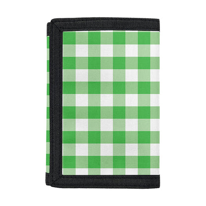Green And White Gingham Pattern Print Trifold Wallet