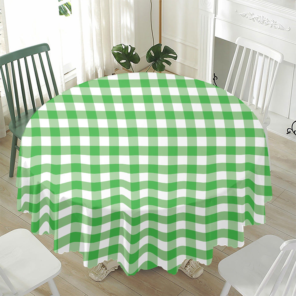 Green And White Gingham Pattern Print Waterproof Round Tablecloth