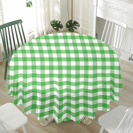 Green And White Gingham Pattern Print Waterproof Round Tablecloth