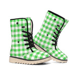 Green And White Gingham Pattern Print Winter Boots