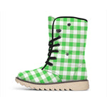Green And White Gingham Pattern Print Winter Boots