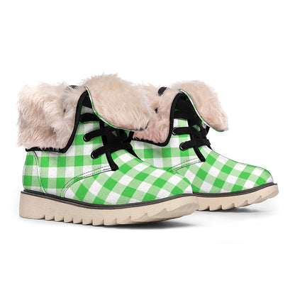 Green And White Gingham Pattern Print Winter Boots