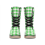 Green And White Gingham Pattern Print Winter Boots