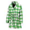 Green And White Gingham Pattern Print Women's Bathrobe