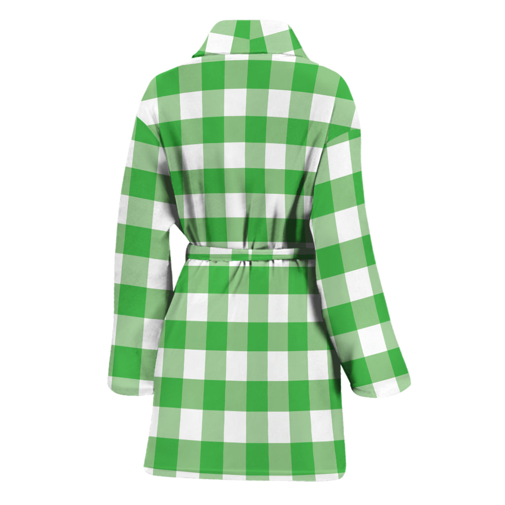 Green And White Gingham Pattern Print Women's Bathrobe