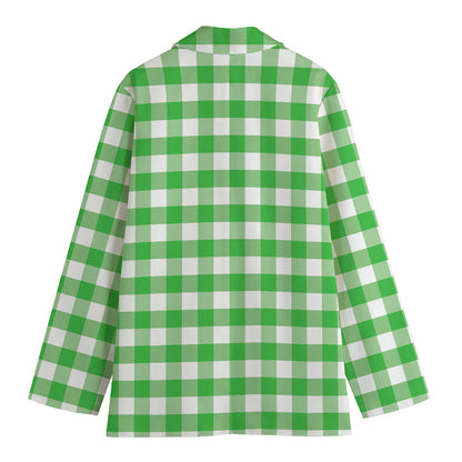 Green And White Gingham Pattern Print Women's Blazer