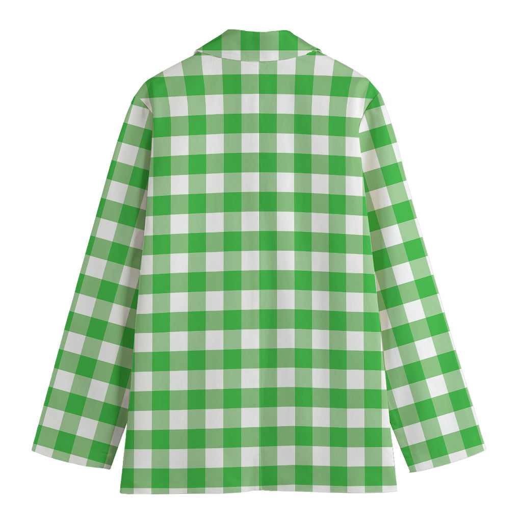 Green And White Gingham Pattern Print Women's Cotton Blazer
