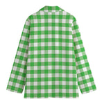 Green And White Gingham Pattern Print Women's Cotton Blazer