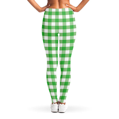 Green And White Gingham Pattern Print Women's Leggings