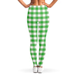 Green And White Gingham Pattern Print Women's Leggings