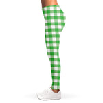 Green And White Gingham Pattern Print Women's Leggings
