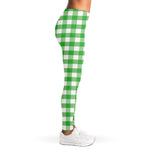 Green And White Gingham Pattern Print Women's Leggings