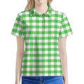 Green And White Gingham Pattern Print Women's Polo Shirt