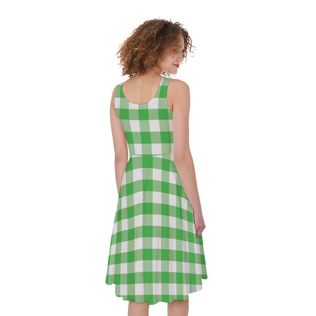 Green And White Gingham Pattern Print Women's Sleeveless Dress