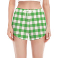 Green And White Gingham Pattern Print Women's Split Running Shorts