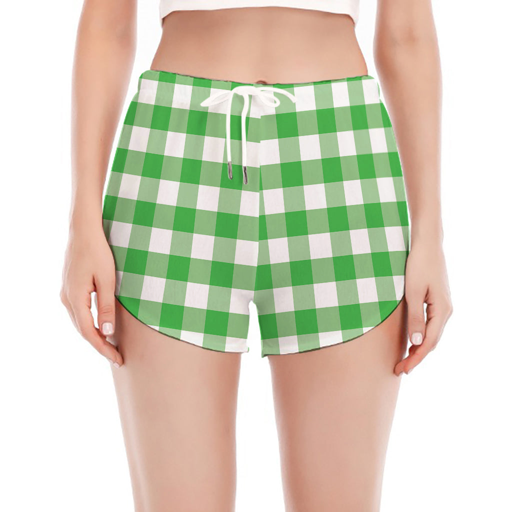 Green And White Gingham Pattern Print Women's Split Running Shorts