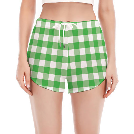 Green And White Gingham Pattern Print Women's Split Running Shorts