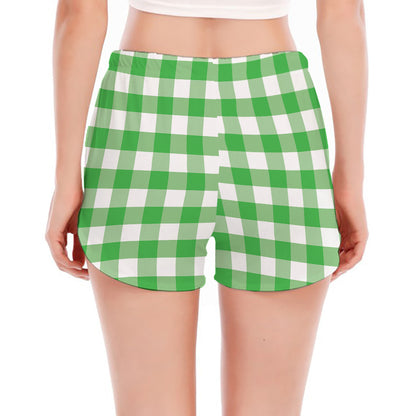Green And White Gingham Pattern Print Women's Split Running Shorts