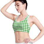 Green And White Gingham Pattern Print Women's Sports Bra