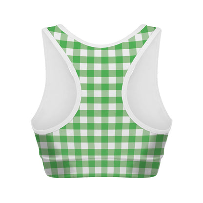 Green And White Gingham Pattern Print Women's Sports Bra