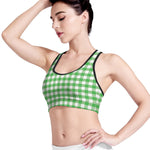 Green And White Gingham Pattern Print Women's Sports Bra