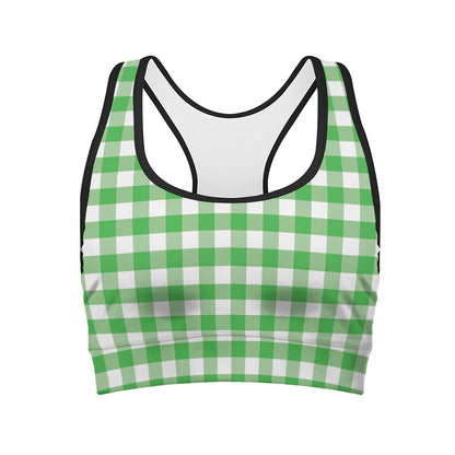 Green And White Gingham Pattern Print Women's Sports Bra