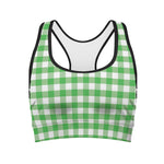 Green And White Gingham Pattern Print Women's Sports Bra