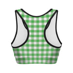 Green And White Gingham Pattern Print Women's Sports Bra