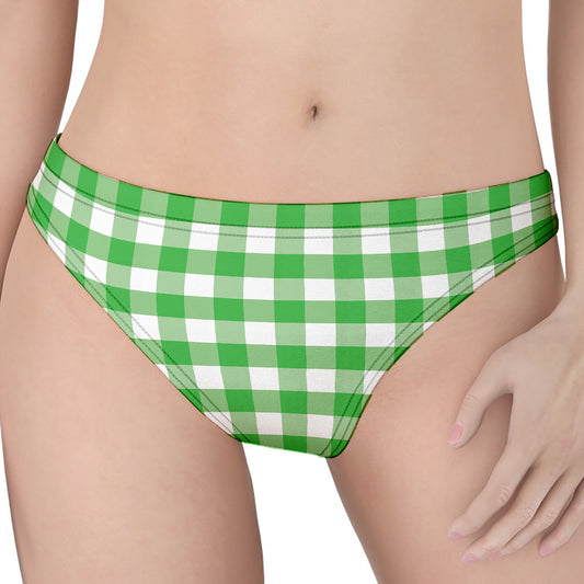 Green And White Gingham Pattern Print Women's Thong