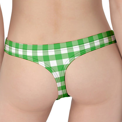 Green And White Gingham Pattern Print Women's Thong