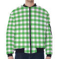 Green And White Gingham Pattern Print Zip Sleeve Bomber Jacket