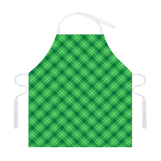 Green And White Plaid Pattern Print Adjustable Apron