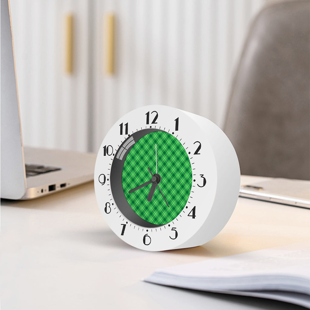 Green And White Plaid Pattern Print Alarm Clock