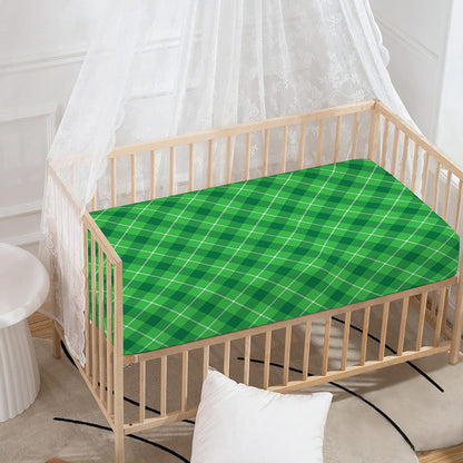 Green And White Plaid Pattern Print Baby Crib Sheet