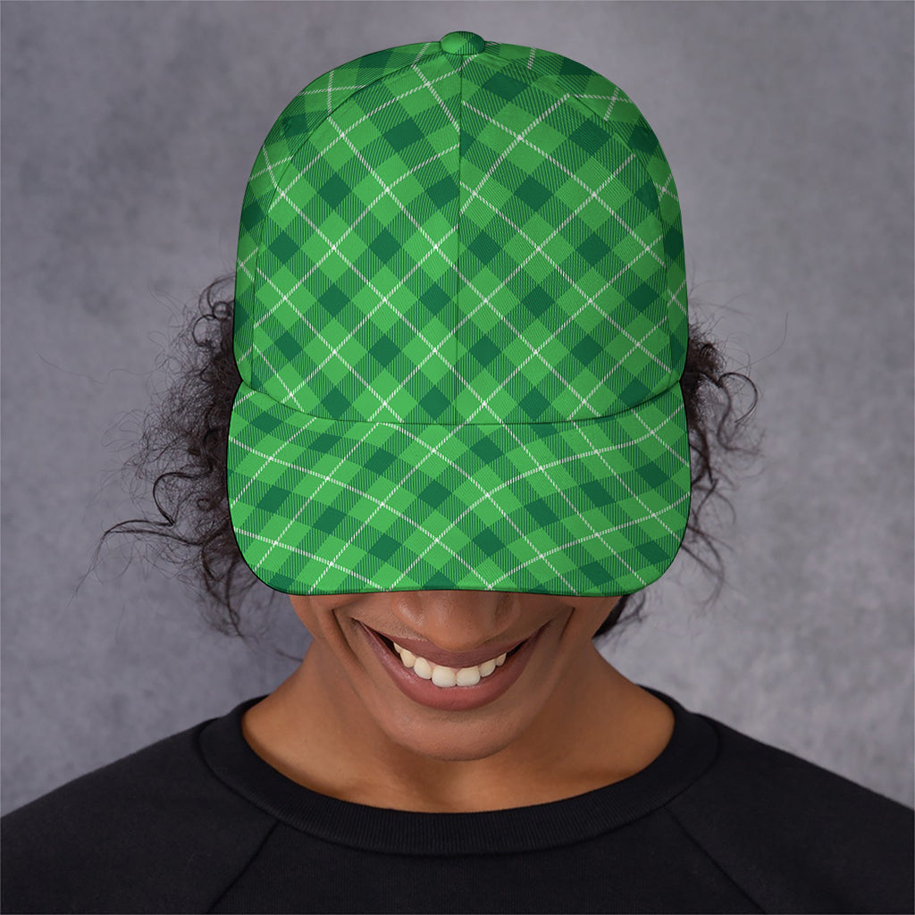Green And White Plaid Pattern Print Baseball Cap