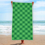 Green And White Plaid Pattern Print Beach Towel