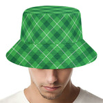Green And White Plaid Pattern Print Bucket Hat