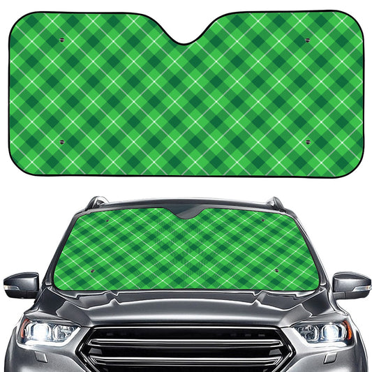 Green And White Plaid Pattern Print Car Windshield Sun Shade
