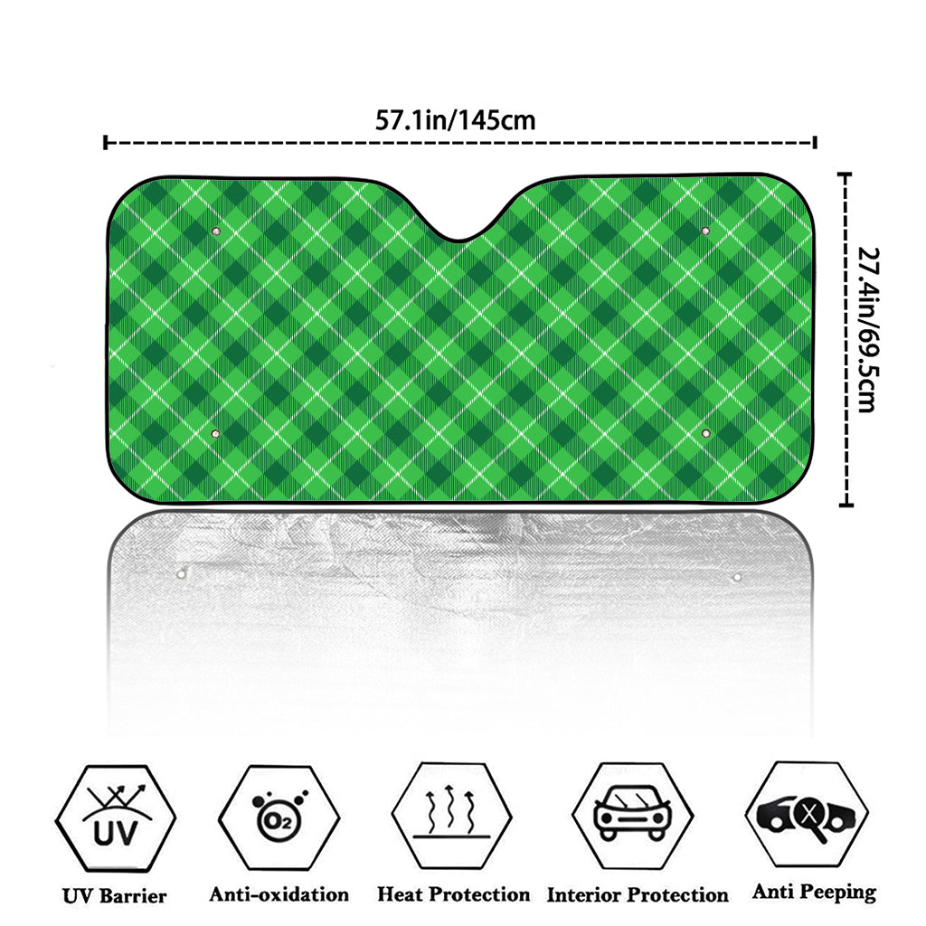 Green And White Plaid Pattern Print Car Windshield Sun Shade