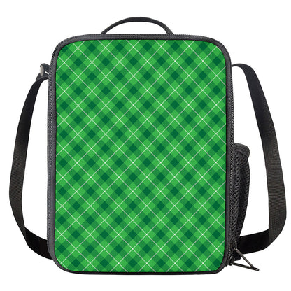 Green And White Plaid Pattern Print Crossbody Lunch Bag