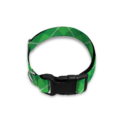 Green And White Plaid Pattern Print Dog Collar