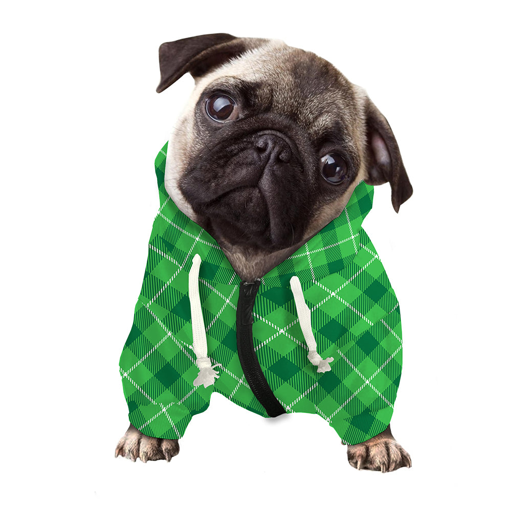 Green And White Plaid Pattern Print Dog Zip Up Hoodie