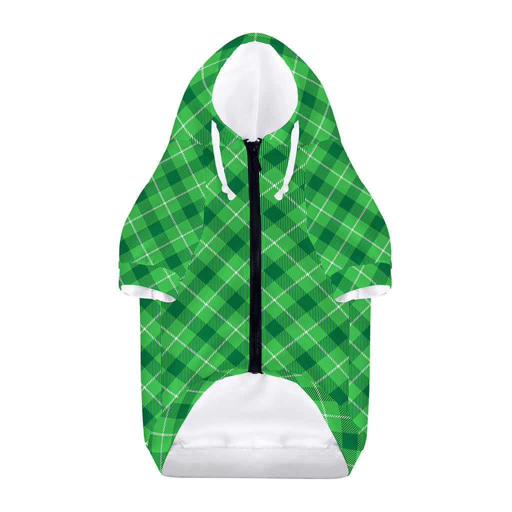 Green And White Plaid Pattern Print Dog Zip Up Hoodie