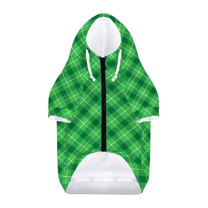 Green And White Plaid Pattern Print Dog Zip Up Hoodie