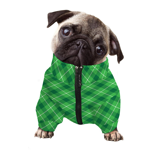Green And White Plaid Pattern Print Dog Zip Up Jacket